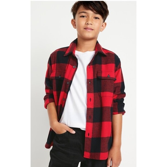 GAP Other - Gap Kids Red Black Buffalo Plaid Flannel Shirt Long Sleeve Cotton Sz XXL Holiday